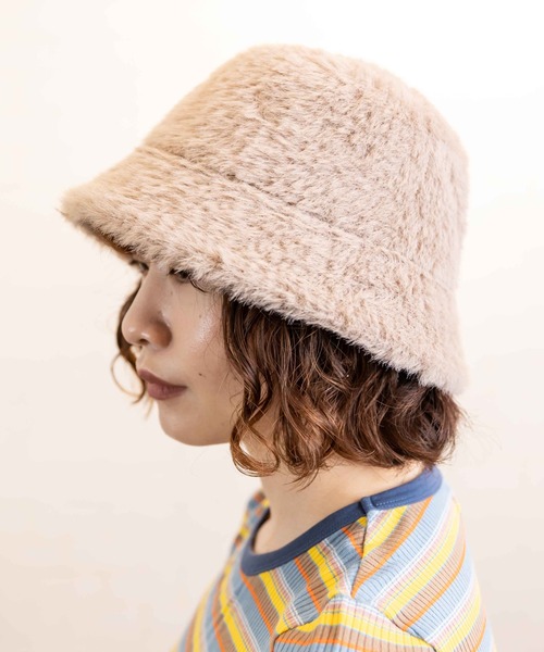 無（ム）の「エコファーサーモバケットハット（ハット・レディース・ブラック/アイボリー/モカ・FREE）」の3枚目の写真