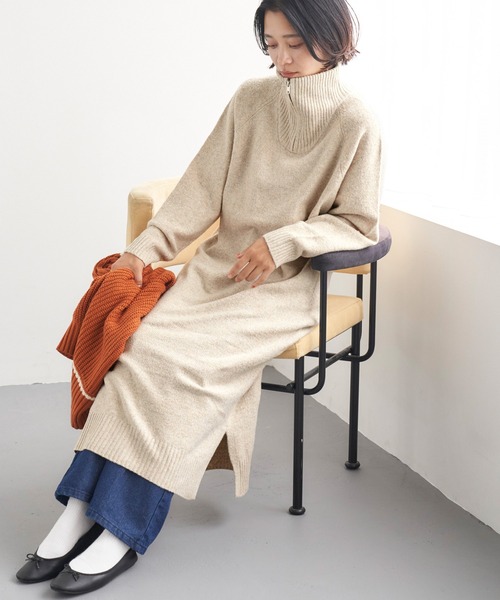 Chaco closet（チャコ クローゼット）の「ハーフジップニットワンピース（ワンピース・レディース・グレー/ブラック/アイボリー・FREE）」の10枚目の写真