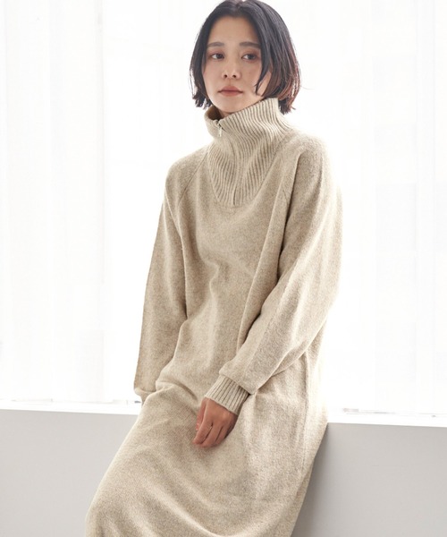 Chaco closet（チャコ クローゼット）の「ハーフジップニットワンピース（ワンピース・レディース・グレー/ブラック/アイボリー・FREE）」の4枚目の写真