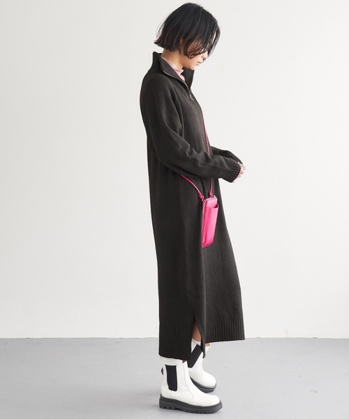 Chaco closet（チャコ クローゼット）の「ハーフジップニットワンピース（ワンピース・レディース・グレー/ブラック/アイボリー・FREE）」の11枚目の写真