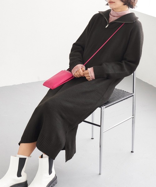 Chaco closet（チャコ クローゼット）の「ハーフジップニットワンピース（ワンピース・レディース・グレー/ブラック/アイボリー・FREE）」の6枚目の写真