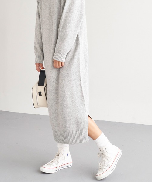 Chaco closet（チャコ クローゼット）の「ハーフジップニットワンピース（ワンピース・レディース・グレー/ブラック/アイボリー・FREE）」の17枚目の写真
