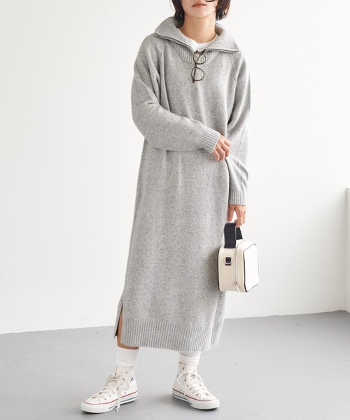 Chaco closet（チャコ クローゼット）の「ハーフジップニットワンピース（ワンピース・レディース・グレー/ブラック/アイボリー・FREE）」の12枚目の写真