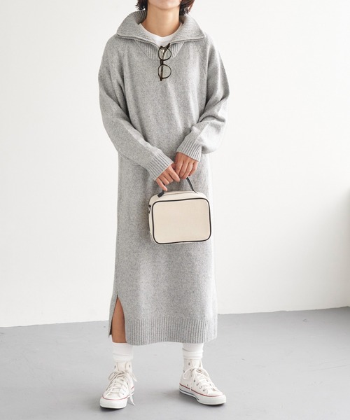 Chaco closet（チャコ クローゼット）の「ハーフジップニットワンピース（ワンピース・レディース・グレー/ブラック/アイボリー・FREE）」の22枚目の写真