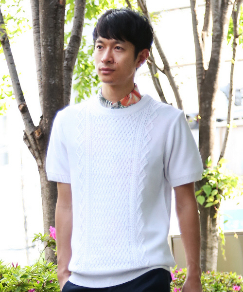 ABAHOUSE（アバハウス）の「ｼﾙﾊﾟﾛﾝｱﾗﾝ ﾆｯﾄTｼｬﾂ（ニット/セーター・メンズ・ホワイト/ブラック/カーキ・3/4/2）」の2枚目の写真