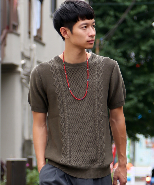 ABAHOUSE（アバハウス）の「ｼﾙﾊﾟﾛﾝｱﾗﾝ ﾆｯﾄTｼｬﾂ（ニット/セーター・メンズ・ホワイト/ブラック/カーキ・3/4/2）」の3枚目の写真