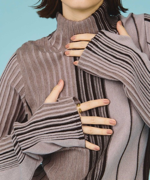 casane（カサネ）の「マルチカラーリブラインニット（ニット/セーター・レディース・ベージュ/グレー/ブラック・FREE）」の3枚目の写真