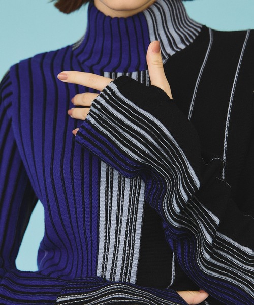 casane（カサネ）の「マルチカラーリブラインニット（ニット/セーター・レディース・ベージュ/グレー/ブラック・FREE）」の22枚目の写真