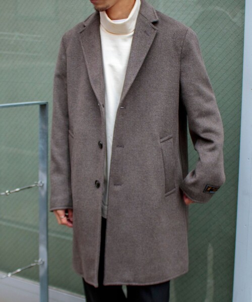 GLOSTER（グロスター）の「【GLOSTER/グロスター】Wool Beaver メルトン チェスターコート（チェスターコート・メンズ・オリーブ/キャメル/ダークネイビー・S/M/L）」の2枚目の写真
