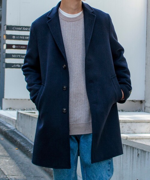 GLOSTER（グロスター）の「【GLOSTER/グロスター】Wool Beaver メルトン チェスターコート（チェスターコート・メンズ・オリーブ/キャメル/ダークネイビー・S/M/L）」の6枚目の写真