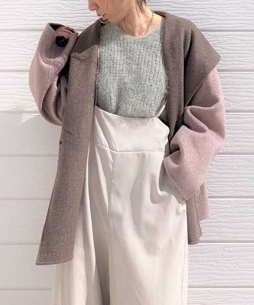 Q（キュー）の「Wフェイスショールカラーコート（その他アウター・レディース・ベージュ/ブラック・MEDIUM）」の2枚目の写真