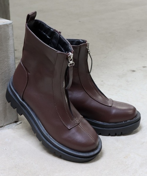 LibertyDoll（リバティードール）の「Liberty doll /  [超軽量]スクエアトゥトラックソール 　フロントジップ　サイドジップショートブーツ (9092)（ブーツ・メンズ・ホワイト/ダークブラウン/ブラック/アイボリー・SS/S/M/L/LL/40/41/42/43/44）」の4枚目の写真