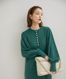 VIS | 【前後2WAY】パール釦Iラインニットワンピース(ワンピース)