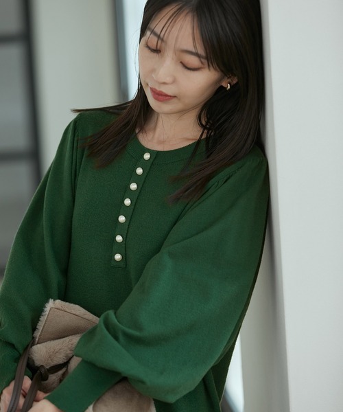 VIS（ビス）の「【前後2WAY】パール釦Iラインニットワンピース（ワンピース・レディース・ベージュ系その他/グリーン/ブラック/グレー・FREE）」の22枚目の写真