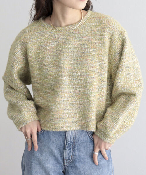 fredy emue（フレディエミュ）の「ファンシーニットソークロップドプルオーバー（Tシャツ/カットソー・レディース・イエロー/グレー/ライトパープル・38）」の4枚目の写真