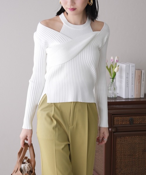 IAMUSE(アイアミューズ)の「〈SETアイテム〉オフショルダー×アメスリセットニットトップス S0913【IAMUSE】(ニット/セーター・レディース・ホワイト/グレー/ブラック・FREE)」の2枚目の写真