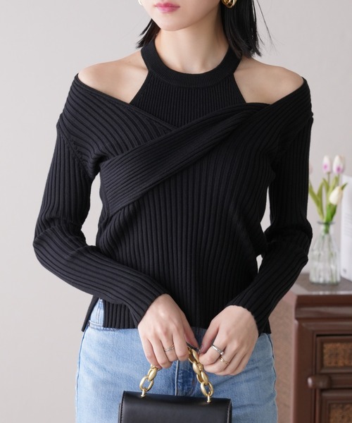 IAMUSE(アイアミューズ)の「〈SETアイテム〉オフショルダー×アメスリセットニットトップス S0913【IAMUSE】(ニット/セーター・レディース・ホワイト/グレー/ブラック・FREE)」の3枚目の写真