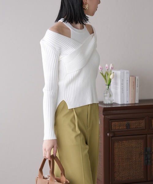 IAMUSE(アイアミューズ)の「〈SETアイテム〉オフショルダー×アメスリセットニットトップス S0913【IAMUSE】(ニット/セーター・レディース・ホワイト/グレー/ブラック・FREE)」の6枚目の写真