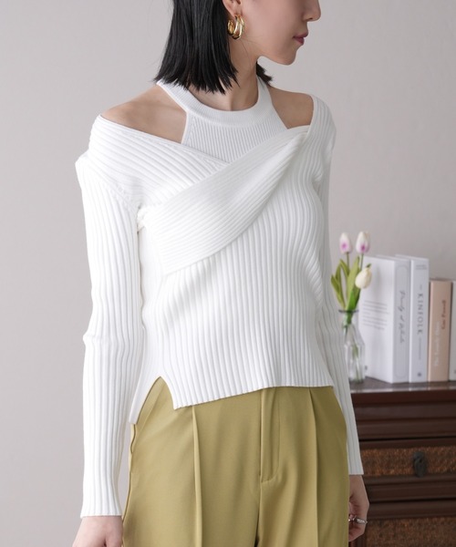 IAMUSE(アイアミューズ)の「〈SETアイテム〉オフショルダー×アメスリセットニットトップス S0913【IAMUSE】(ニット/セーター・レディース・ホワイト/グレー/ブラック・FREE)」の4枚目の写真