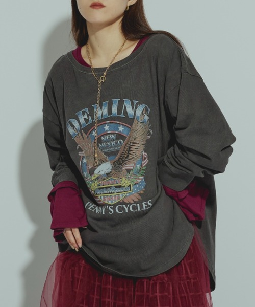 GOOD ROCK SPEED(グッドロックスピード)の「【GOOD ROCK SPEED】EAGLE L/S tee(Tシャツ/カットソー・レディース・ブラック/ベージュ・FREE)」の2枚目の写真