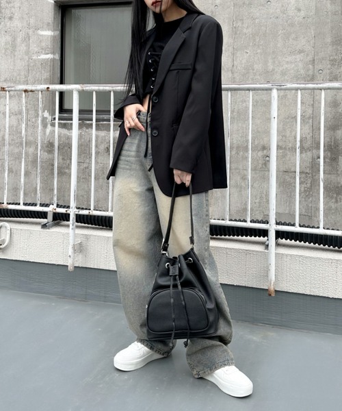 LVEU.（ラブユ.）の「【LVEU.】2way巾着ショルダーバッグ / バッグ 鞄 BAG 巾着 ショルダー ハンドバッグ 2way 合皮  合皮 ブラック オフホワイト（ショルダーバッグ・レディース・オフホワイト/ブラック・FREE）」の16枚目の写真