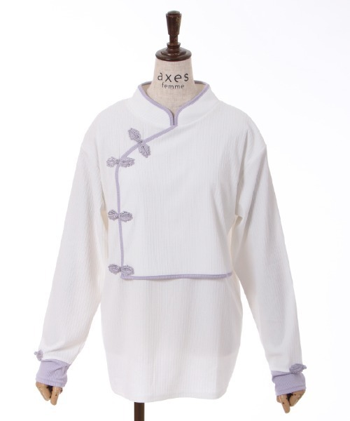 axes femme（アクシーズファム）の「チャイナボタンリブトップス（Tシャツ/カットソー・レディース・ブラック/レッド/ホワイト・FREE）」の8枚目の写真