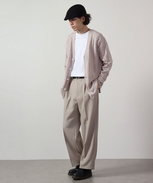 FUNALIVE（ファンアライブ）の「リネンライク 透かしメッシュ編みルーズサイズVネックカーディガン（カーディガン/ボレロ・メンズ・ケリーグリーン/ラベンダー/ワイン/ブラック/チャコールグレー/オフホワイト/グレイッシュブルー・S/M/L）」の14枚目の写真