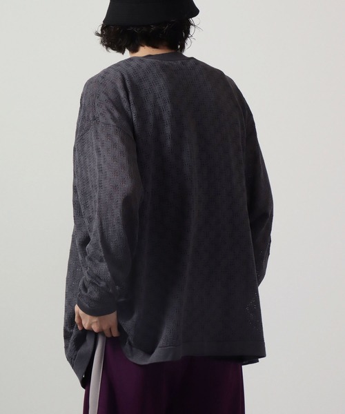 FUNALIVE（ファンアライブ）の「リネンライク 透かしメッシュ編みルーズサイズVネックカーディガン（カーディガン/ボレロ・メンズ・ケリーグリーン/ラベンダー/ワイン/ブラック/チャコールグレー/オフホワイト/グレイッシュブルー・S/M/L）」の21枚目の写真