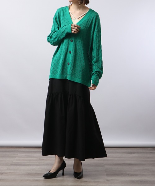 FUNALIVE（ファンアライブ）の「リネンライク 透かしメッシュ編みルーズサイズVネックカーディガン（カーディガン/ボレロ・メンズ・ケリーグリーン/ラベンダー/ワイン/ブラック/チャコールグレー/オフホワイト/グレイッシュブルー・S/M/L）」の11枚目の写真