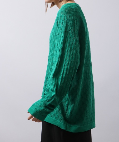 FUNALIVE（ファンアライブ）の「リネンライク 透かしメッシュ編みルーズサイズVネックカーディガン（カーディガン/ボレロ・メンズ・ケリーグリーン/ラベンダー/ワイン/ブラック/チャコールグレー/オフホワイト/グレイッシュブルー・S/M/L）」の9枚目の写真