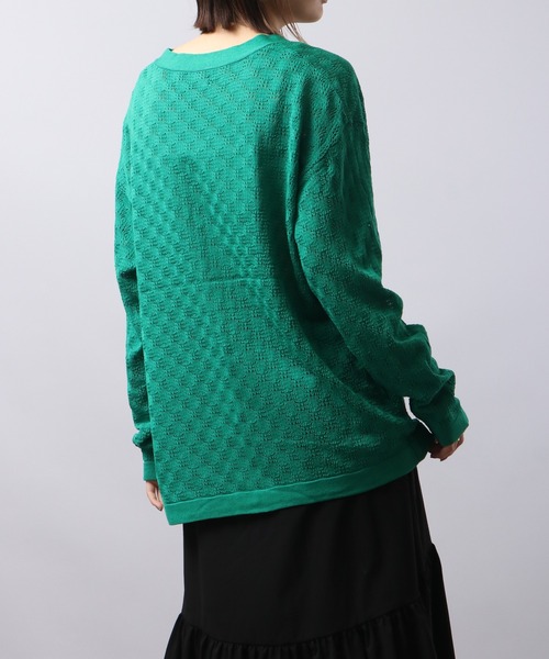 FUNALIVE（ファンアライブ）の「リネンライク 透かしメッシュ編みルーズサイズVネックカーディガン（カーディガン/ボレロ・メンズ・ケリーグリーン/ラベンダー/ワイン/ブラック/チャコールグレー/オフホワイト/グレイッシュブルー・S/M/L）」の10枚目の写真