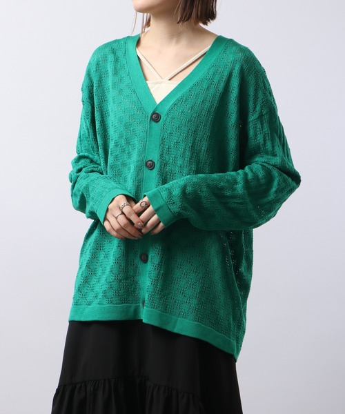 FUNALIVE（ファンアライブ）の「リネンライク 透かしメッシュ編みルーズサイズVネックカーディガン（カーディガン/ボレロ・メンズ・ケリーグリーン/ラベンダー/ワイン/ブラック/チャコールグレー/オフホワイト/グレイッシュブルー・S/M/L）」の8枚目の写真