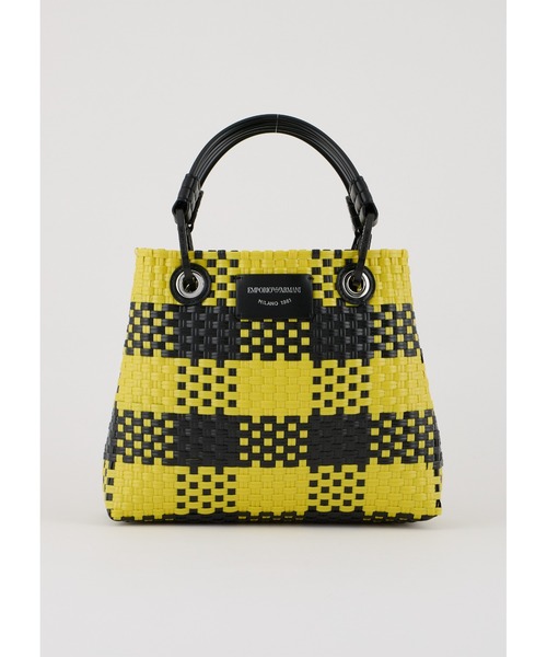 EMPORIO ARMANI(エンポリオアルマーニ)の「【エンポリオ アルマーニ】MyEA ショッパー 編み込み チェックモチーフ スモール(ハンドバッグ・レディース・イエロー×ブラック・FREE)」の1枚目の写真