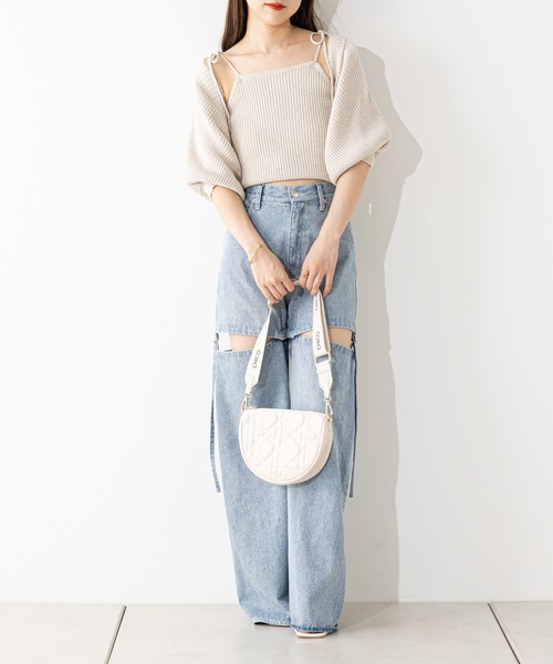 セール】5分袖メランジボレロ+リボンキャミSET（カーディガン/ボレロ