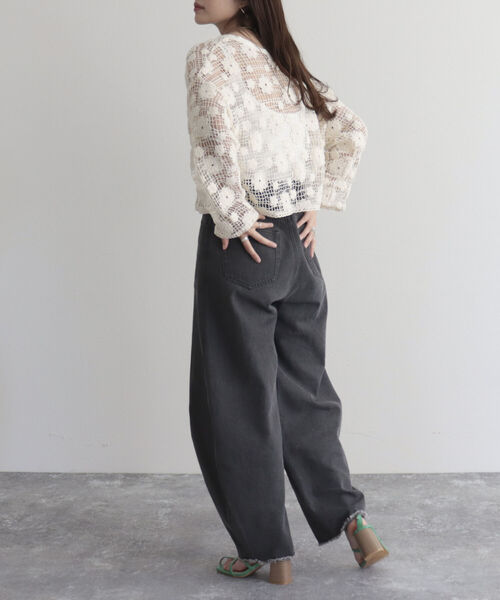 fredy emue(フレディエミュ)の「コットンレース前開きカーディガン(カーディガン/ボレロ・レディース・チャコールグレー/アイボリー・38)」の3枚目の写真