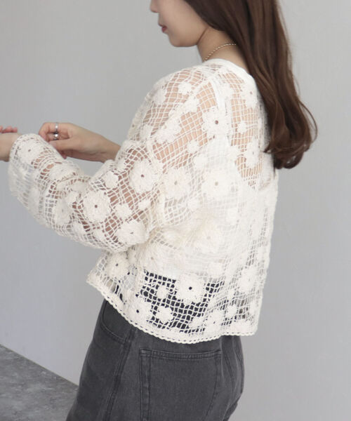 fredy emue(フレディエミュ)の「コットンレース前開きカーディガン(カーディガン/ボレロ・レディース・チャコールグレー/アイボリー・38)」の9枚目の写真