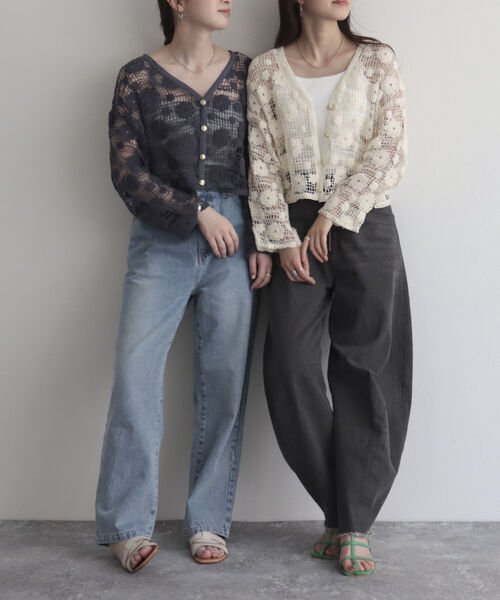 fredy emue(フレディエミュ)の「コットンレース前開きカーディガン(カーディガン/ボレロ・レディース・チャコールグレー/アイボリー・38)」の12枚目の写真