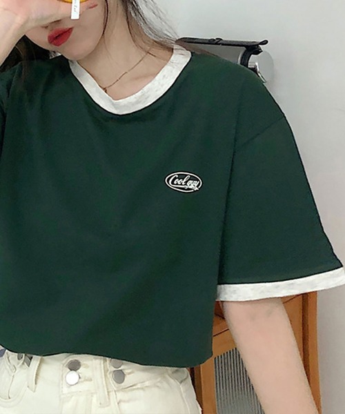 NinaetLina（ニナエリナ）の「バイカラーTシャツ半袖（Tシャツ/カットソー・レディース・ワインレッド/ダークグリーン・FREE）」の3枚目の写真