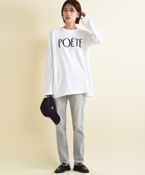 INTERPLANET(インタープラネット)の「POETEフロッキーロゴT(Tシャツ/カットソー・レディース・オフホワイト/ブラック・FREE)」の4枚目の写真