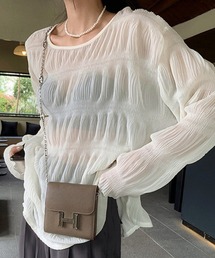 しわ加工シフォン 日焼け止め長袖シャツ