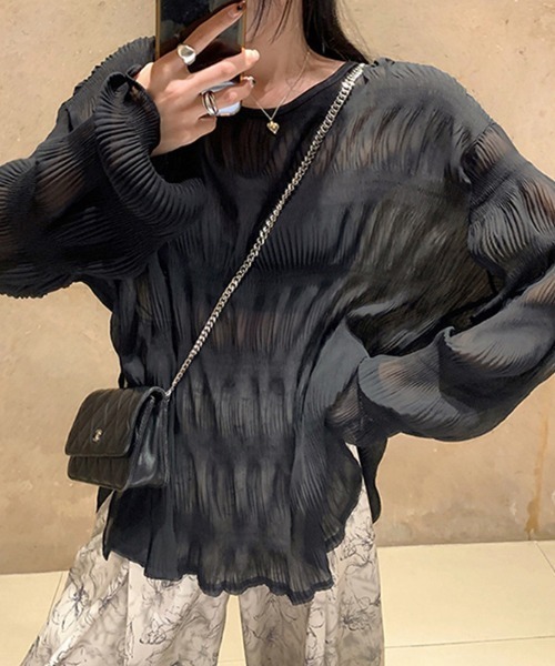 Achic(アシック)の「しわ加工シフォン 日焼け止め長袖シャツ(シャツ/ブラウス・レディース・ホワイト/ブラック・M)」の22枚目の写真