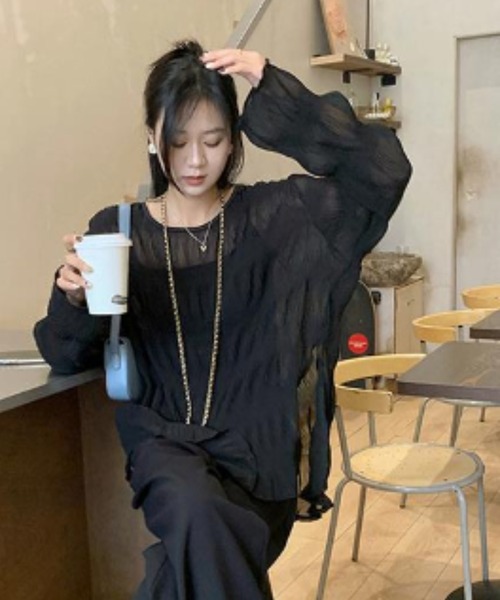 Achic(アシック)の「しわ加工シフォン 日焼け止め長袖シャツ(シャツ/ブラウス・レディース・ホワイト/ブラック・M)」の15枚目の写真