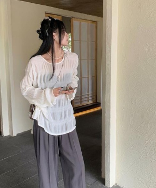 Achic(アシック)の「しわ加工シフォン 日焼け止め長袖シャツ(シャツ/ブラウス・レディース・ホワイト/ブラック・M)」の18枚目の写真