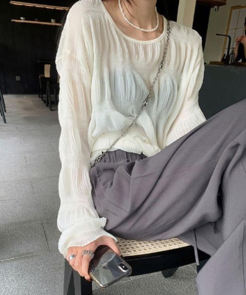 Achic(アシック)の「しわ加工シフォン 日焼け止め長袖シャツ(シャツ/ブラウス・レディース・ホワイト/ブラック・M)」の14枚目の写真