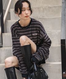 WEGO | WEGO/ベロアボーダーワンポイントロンT(Tシャツ/カットソー)