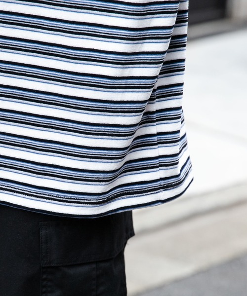 WEGO(ウィゴー)の「WEGO/ベロアボーダーワンポイントロンT(Tシャツ/カットソー・メンズ・ブラック系その他5/ホワイト系その他5・MEDIUM/LARGE)」の8枚目の写真