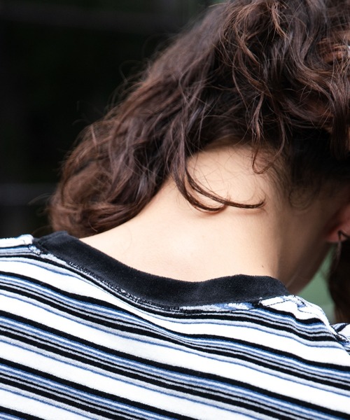 WEGO(ウィゴー)の「WEGO/ベロアボーダーワンポイントロンT(Tシャツ/カットソー・メンズ・ブラック系その他5/ホワイト系その他5・MEDIUM/LARGE)」の9枚目の写真