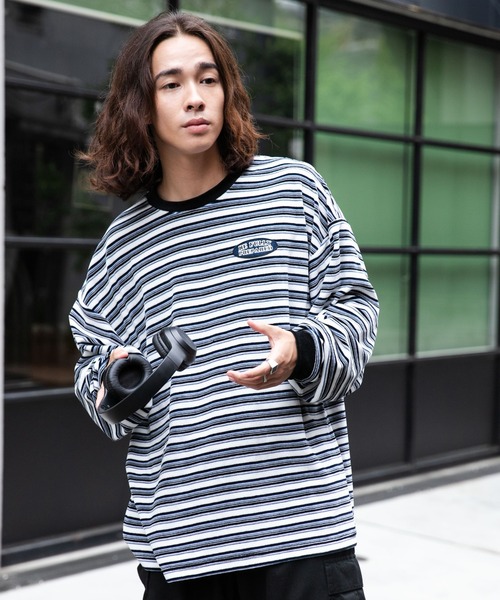 WEGO(ウィゴー)の「WEGO/ベロアボーダーワンポイントロンT(Tシャツ/カットソー・メンズ・ブラック系その他5/ホワイト系その他5・MEDIUM/LARGE)」の10枚目の写真
