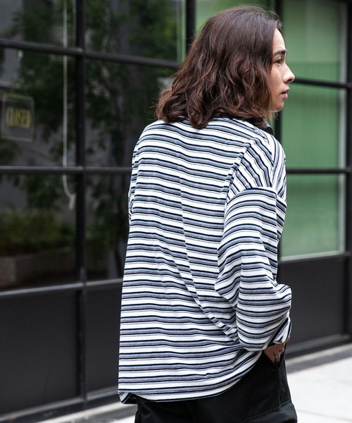 WEGO(ウィゴー)の「WEGO/ベロアボーダーワンポイントロンT(Tシャツ/カットソー・メンズ・ブラック系その他5/ホワイト系その他5・MEDIUM/LARGE)」の12枚目の写真