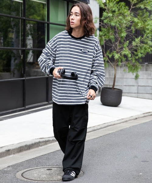 WEGO(ウィゴー)の「WEGO/ベロアボーダーワンポイントロンT(Tシャツ/カットソー・メンズ・ブラック系その他5/ホワイト系その他5・MEDIUM/LARGE)」の13枚目の写真